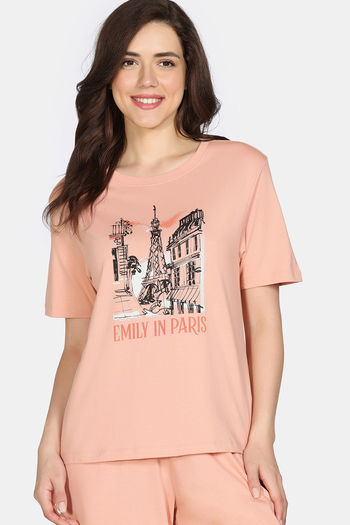 Buy Zivame 2 Mile Fashion Knit Cotton Loungewear Top - Coral Pink